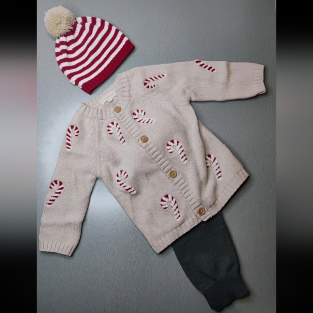 Elegant Baby Chenille candy cane cardigan set